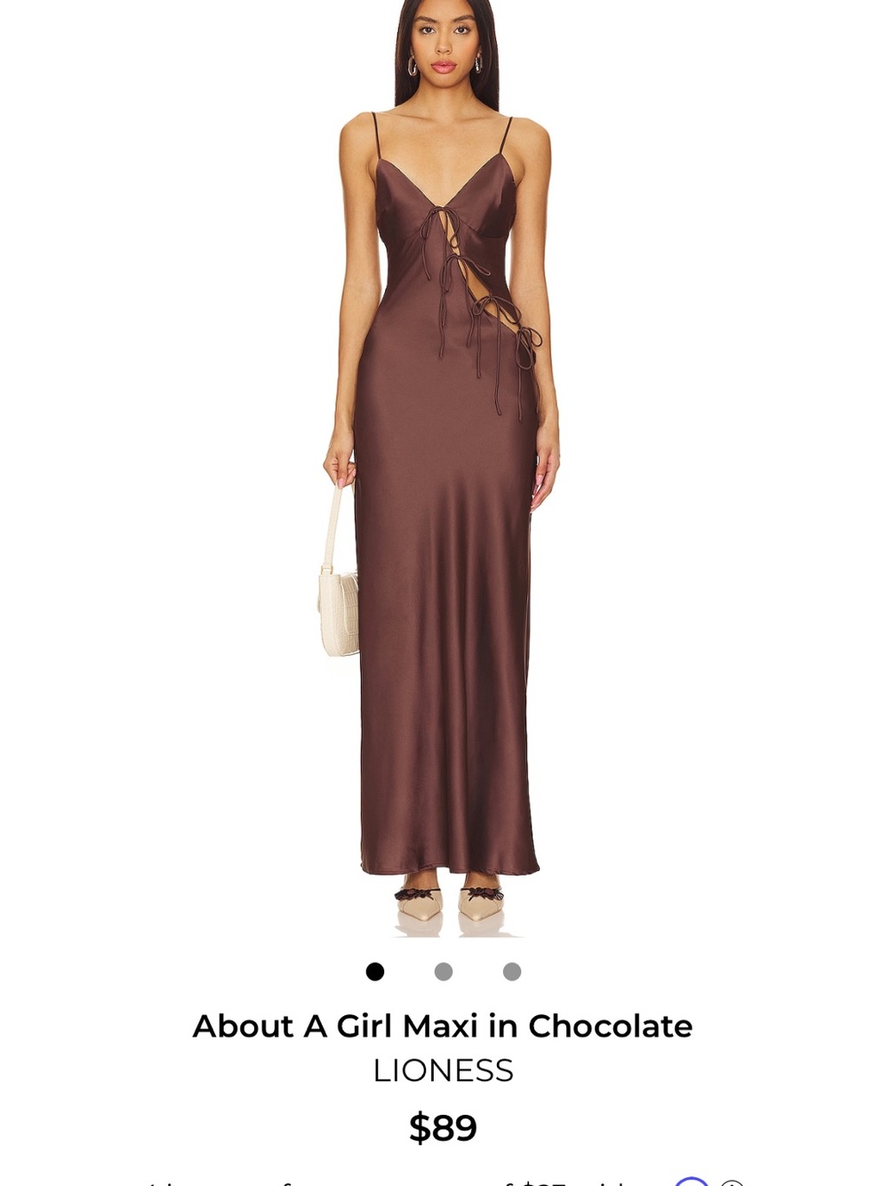 REVOLVE Brown Satin Tie-Front Maxi Dress